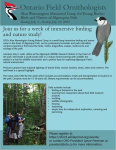 Announces the opportuntiy to participate in the young birders camp