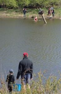 Photo of kids searching a pond for aquatic life