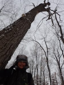 Photo of Macoun Club member with his big, dead Study Tree that can be seen from space